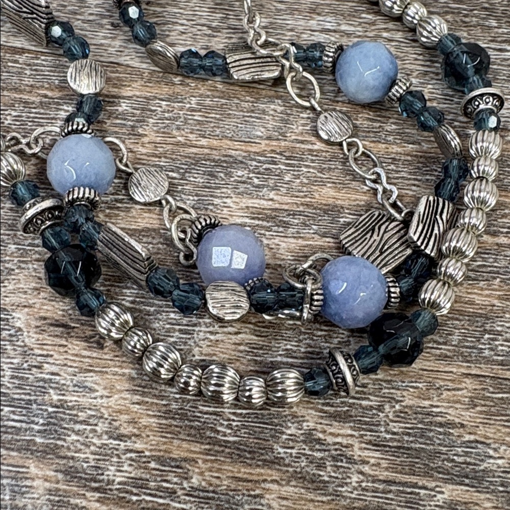 ✨ Premier Designs Multi-Strand Blue Beaded Necklace with Silver-Tone Accents ✨ - Picture 2 of 4